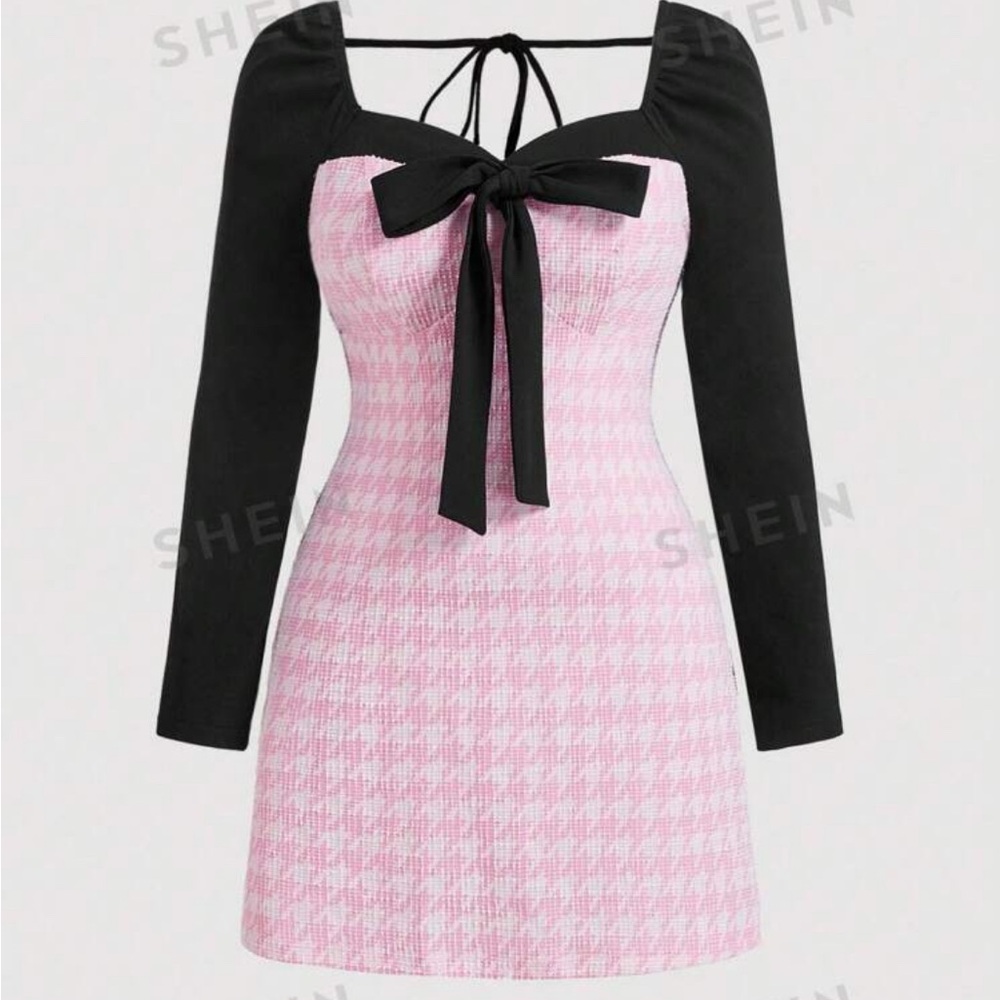 Pink & black, frenchy style, stretchy knit  dress